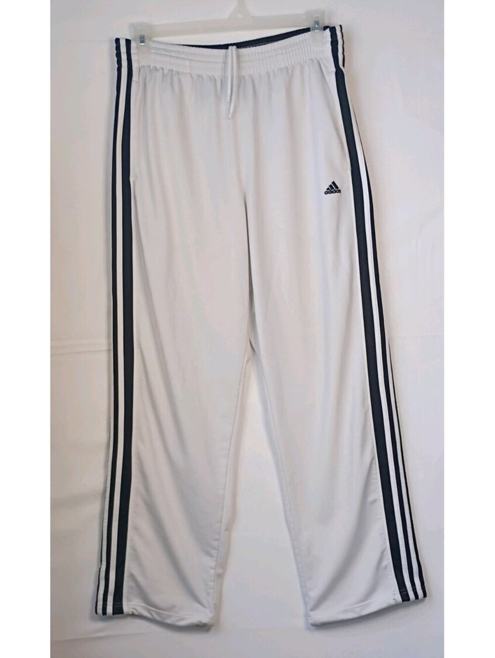 Adidas Mens Large Black White 3-Stripe Track Pants Joggers RN 88387